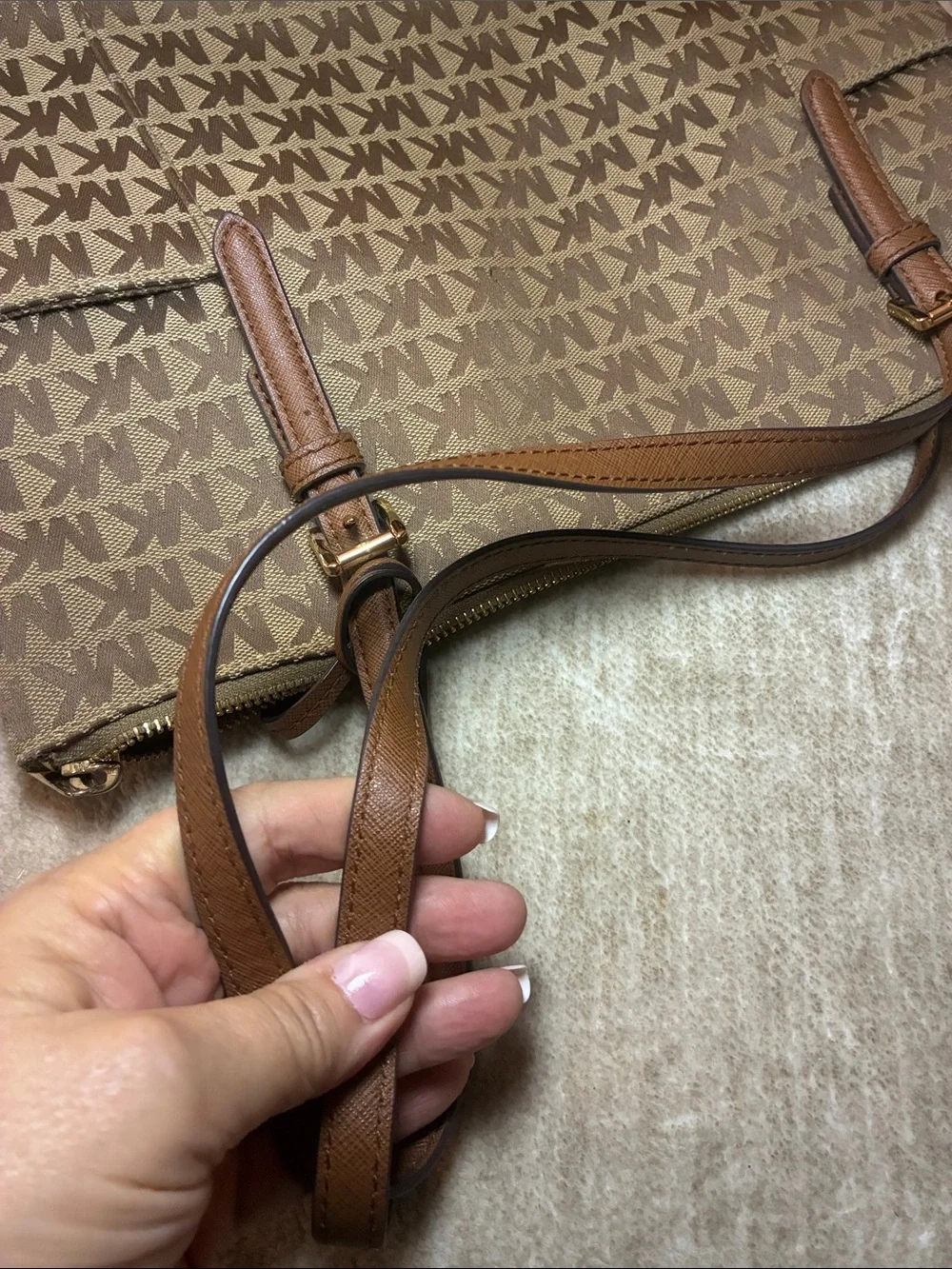 Michael Kors Beige and Brown Signature MK Tote